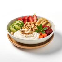 Photo of Fatoush on bowl isolated on white background. Created by