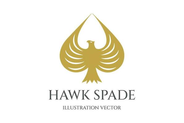 Golden Eagle Hawk Falcon Ace Spade Icon Illustration Vector