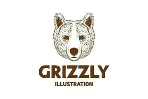 Vintage Retro Hipster Hand Drawn Grizzly Ice Polar Bear Head Face Illustration vector