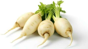 Photo of Daikon radish isolated on white background