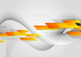 Bright orange tech shapes on grey wavy background vector