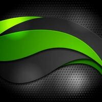 Green and black waves on perforated background vector