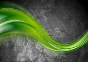 Bright green waves on dark grey grunge background vector