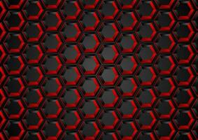 Black and red hexagons abstract tech background vector