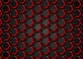 Black and red hexagons abstract tech background vector