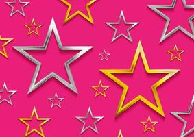 Golden and silver stars on bright pink background vector