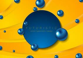 Bright abstract tech wavy background with glossy circles vector