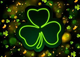 Irish neon shamrock clover with bokeh lights abstract background vector