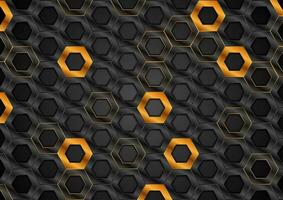 Black and bronze glossy hexagons tech abstract background vector