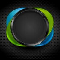 Green and blue circle shapes on perforated metallic texture vector