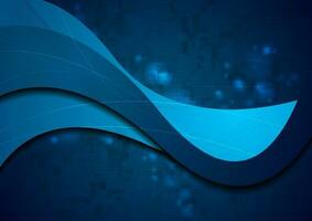 Dark blue tech wavy abstract background vector