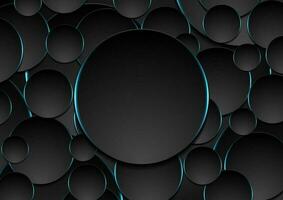 Black and blue circles abstract tech background vector