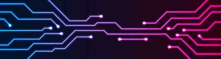 Glowing blue purple neon circuit board chip background vector
