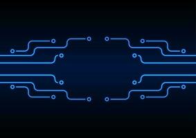 Glowing blue neon circuit board chip background vector