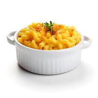 Food photography of Mac and Cheese on bowl isolated on white background. Generative AI photo