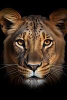 Photo of African Golden Cat on black background.