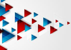 Bright blue and red tech triangles background vector