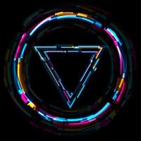 Colorful neon glitch triangle and circle abstract background vector