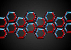 Blue and red hexagons abstract tech background vector