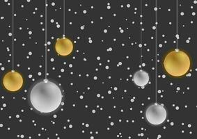 Bronze and silver Christmas balls on dark snowy background vector