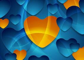 Contrast orange and blue glossy hearts abstract background vector