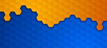 Blue orange geometric hexagons abstract technology background vector