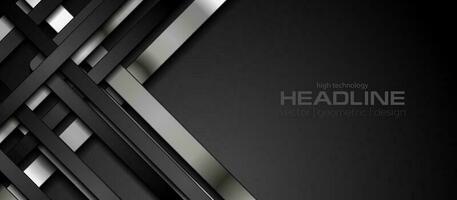 Black and silver metallic smooth stripes abstract corporate background vector