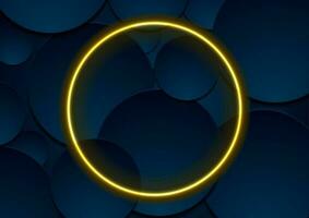 Dark blue geometric circles and yellow neon ring vector