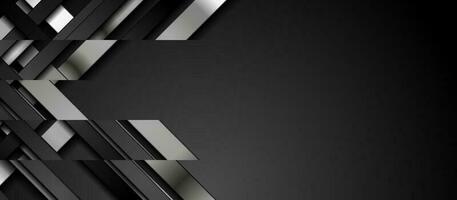 Black and silver metallic smooth stripes abstract concept background vector