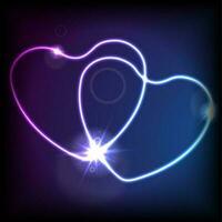 Blue purple hearts, glowing neon effect abstract background vector