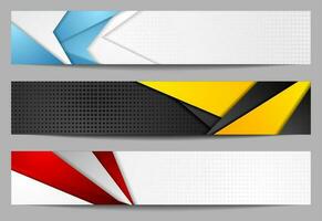 Abstract bright tech geometric banners set design vector