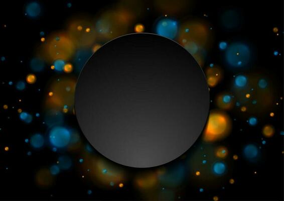 Blue and orange glowing lights. Shiny bokeh abstract galaxy background