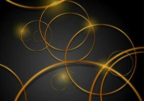 resumen oscuro geométrico antecedentes con dorado anillos vector
