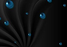 Black abstract wavy background with blue glossy circles vector