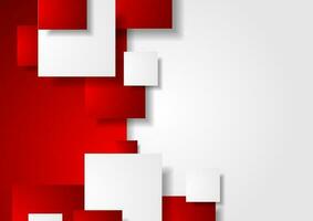 Red and white abstract tech squares background vector