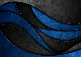 Dark blue and black grunge waves abstract background vector