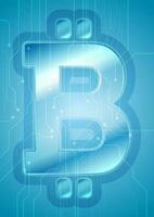 Blue technology background with bitcoin emblem vector