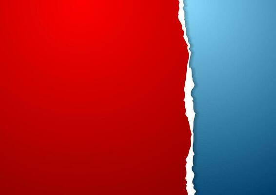 Blue and red paper background with ragged edge