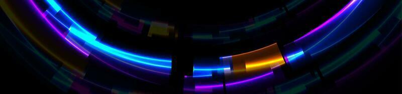 Abstract tech glowing neon lines vector banner with glitch effect