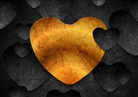 Contrast golden and black hearts grunge abstract background vector