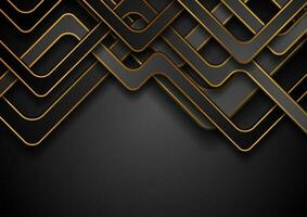 Black geometric background with abstract golden lines vector