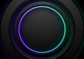 Technology abstract background with black circles and neon shiny ring vector