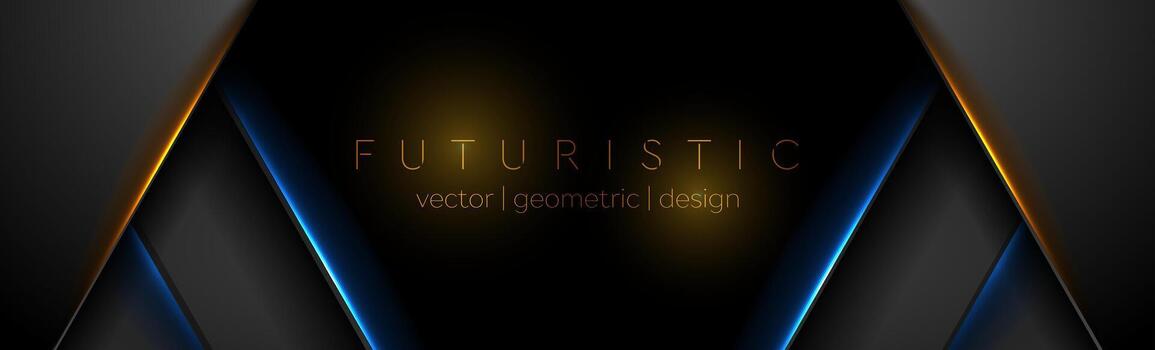 Black tech abstract background with neon laser lines vector