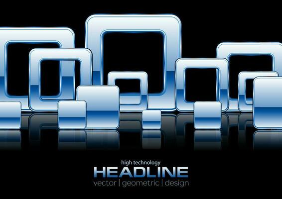 Abstract blue glossy chrome squares background