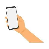 vector illustration of a hand holding a cell phone or smartphone