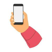 vector illustration of a hand holding a cell phone or smartphone