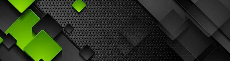 Green and black squares on dark perforated background vector