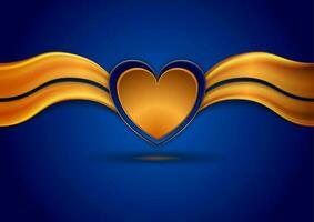 Blue and golden abstract wavy background with heart vector