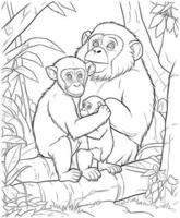 mother and baby chimpanzee coloring page vector