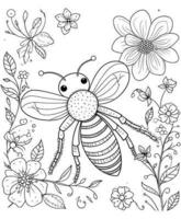 Bees flower tree coloring page vector